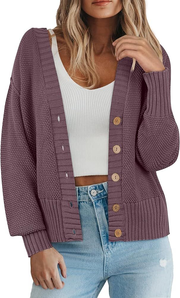 Caracilia Women Cardigan Sweater Fall Winter Oversized Open Front Long Sleeve Jacket Button V Nec... | Amazon (US)