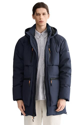 Orolay Men's Thickened Down Jacket Hooded Winter Coats with 6 Pockets Blue XL | Amazon (US)