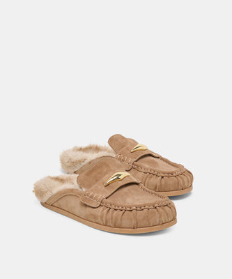 Jodero Plush Flats Mushroom Suede | DolceVita.com