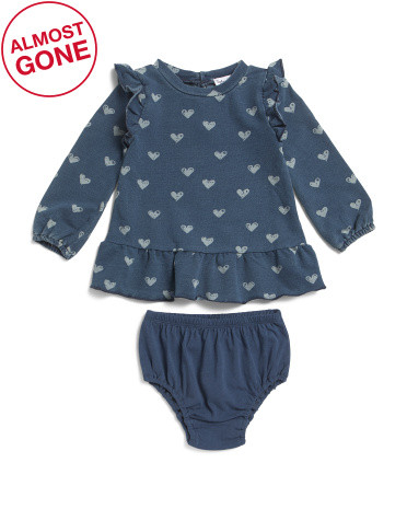 Infant Girls Ocean Hearts Dress With Bloomers | TJ Maxx