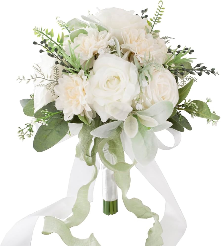 Ivory & Sage Wedding Bouquets for Bride Bridesmaids | Amazon (US)