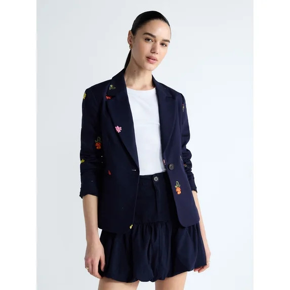Free Assembly Women's Embroidered Single Breasted Blazer, Sizes XS-XXL | Walmart (US)