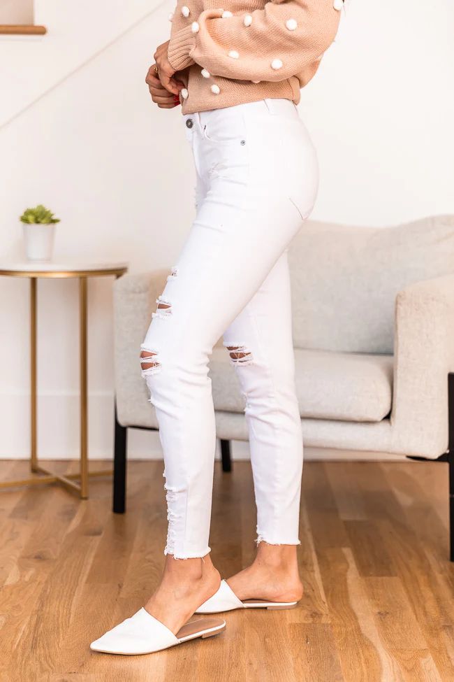 Venessa White Distressed Raw Hem Jeans | Pink Lily