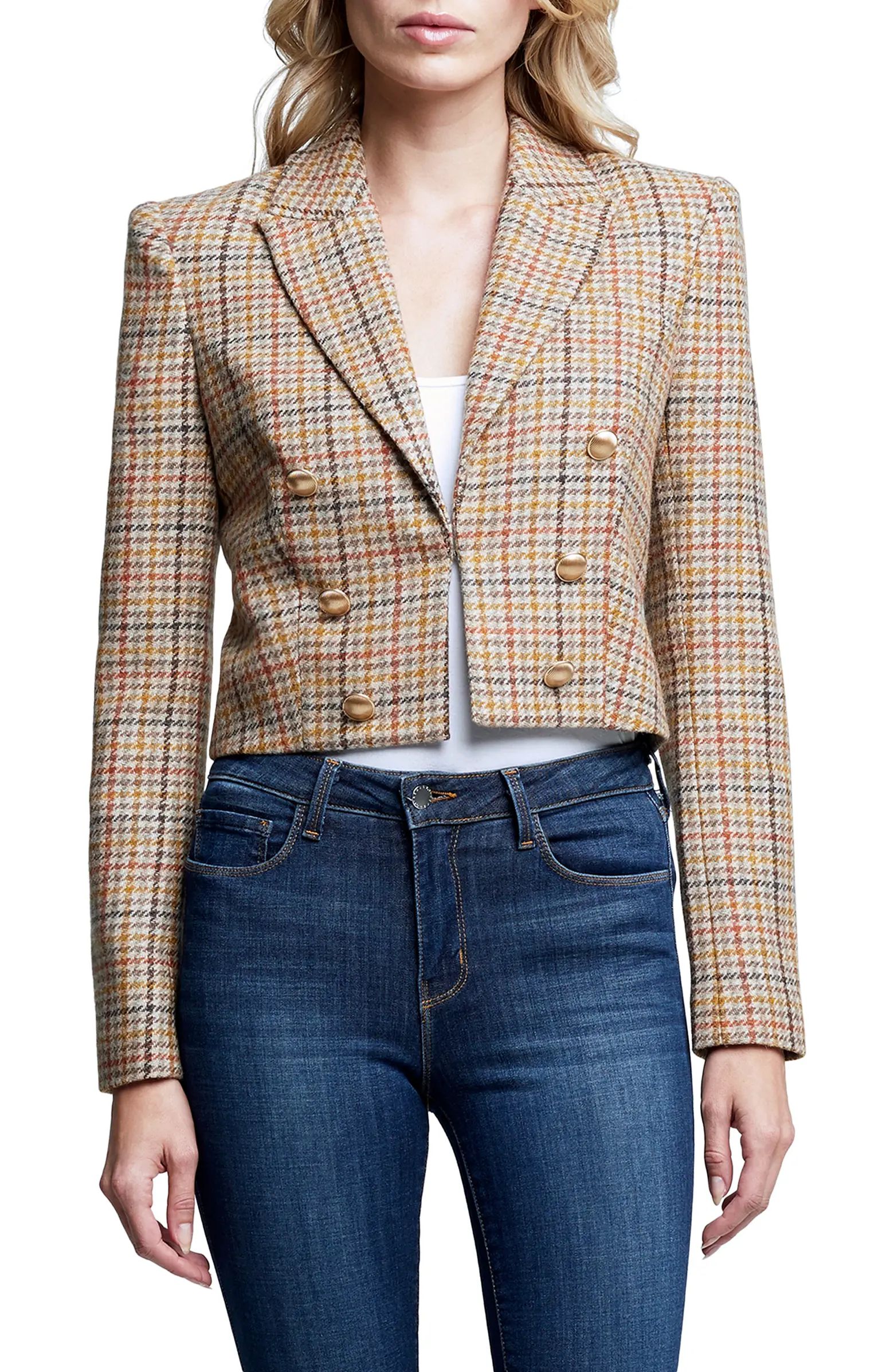 L'AGENCE Inez Plaid Wool Blend Crop Blazer | Nordstrom | Nordstrom