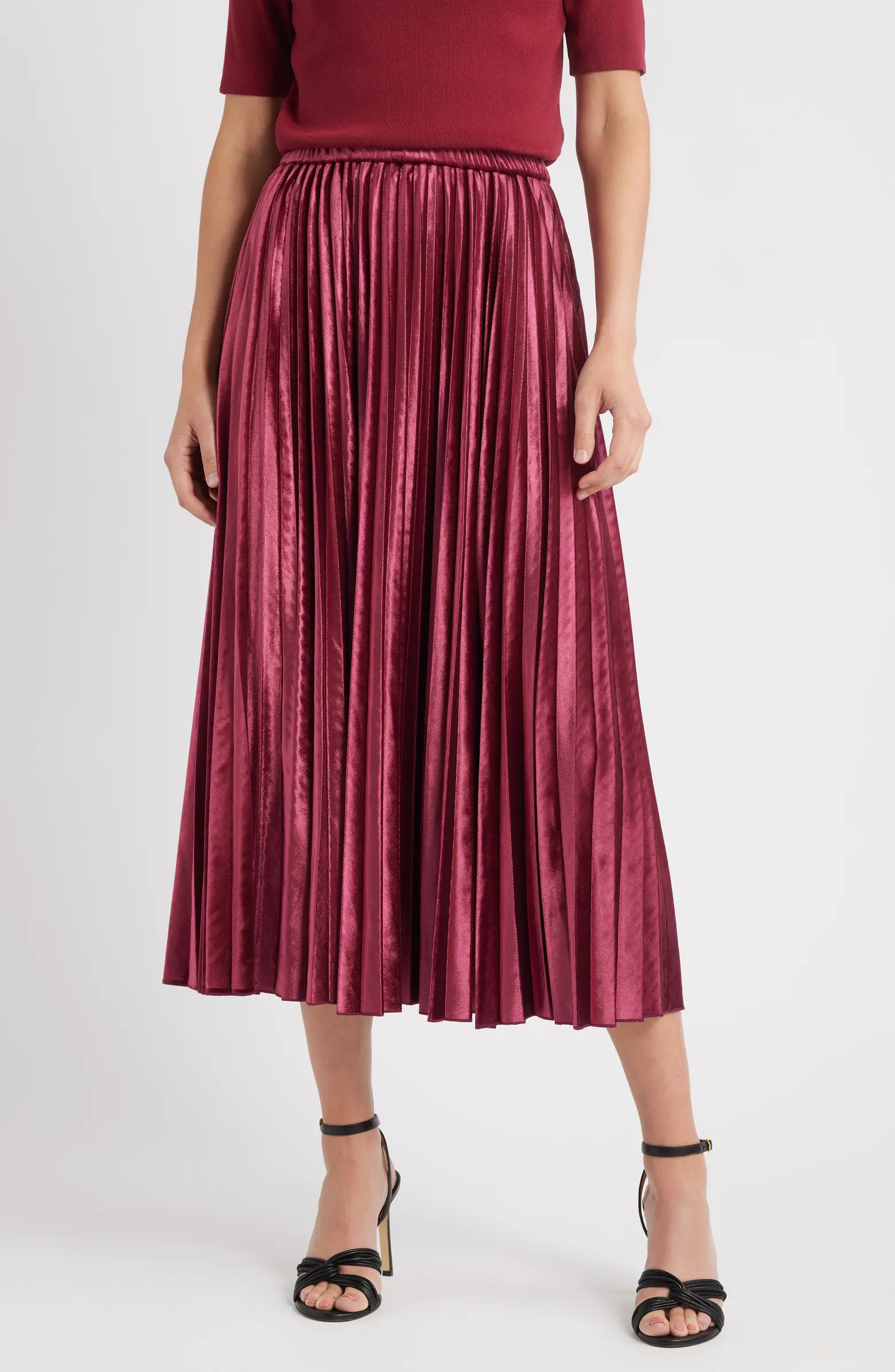 Anne Klein Pull-On Pleated Velour Skirt | Nordstrom | Nordstrom