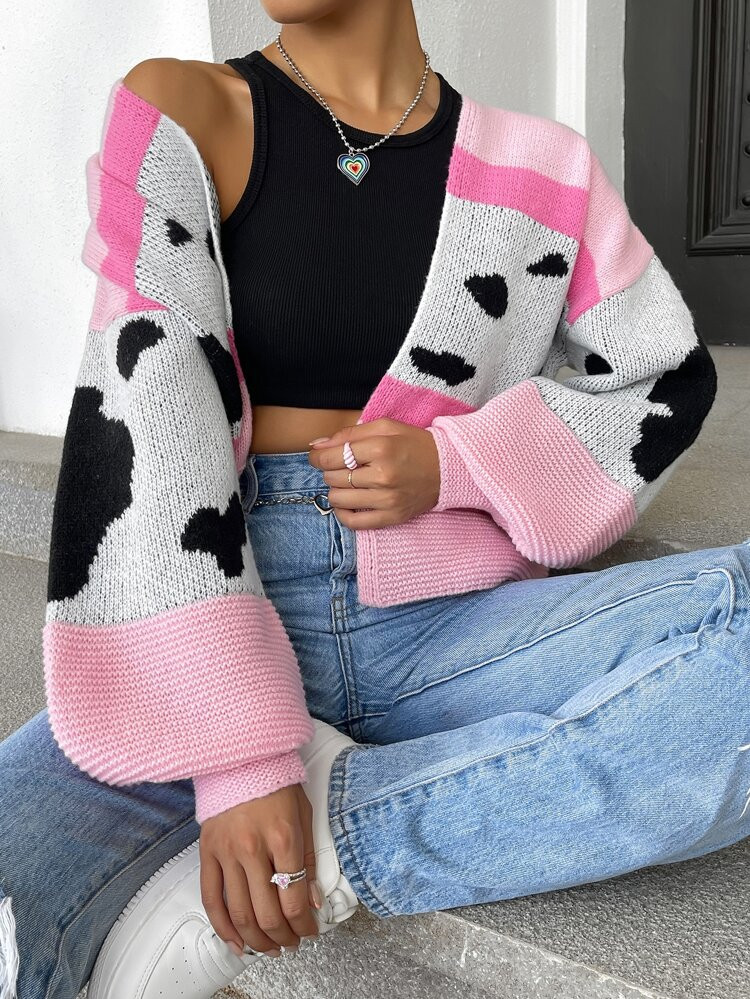 Colorblock Graphic Pattern Lantern Sleeve Duster Cardigan | SHEIN