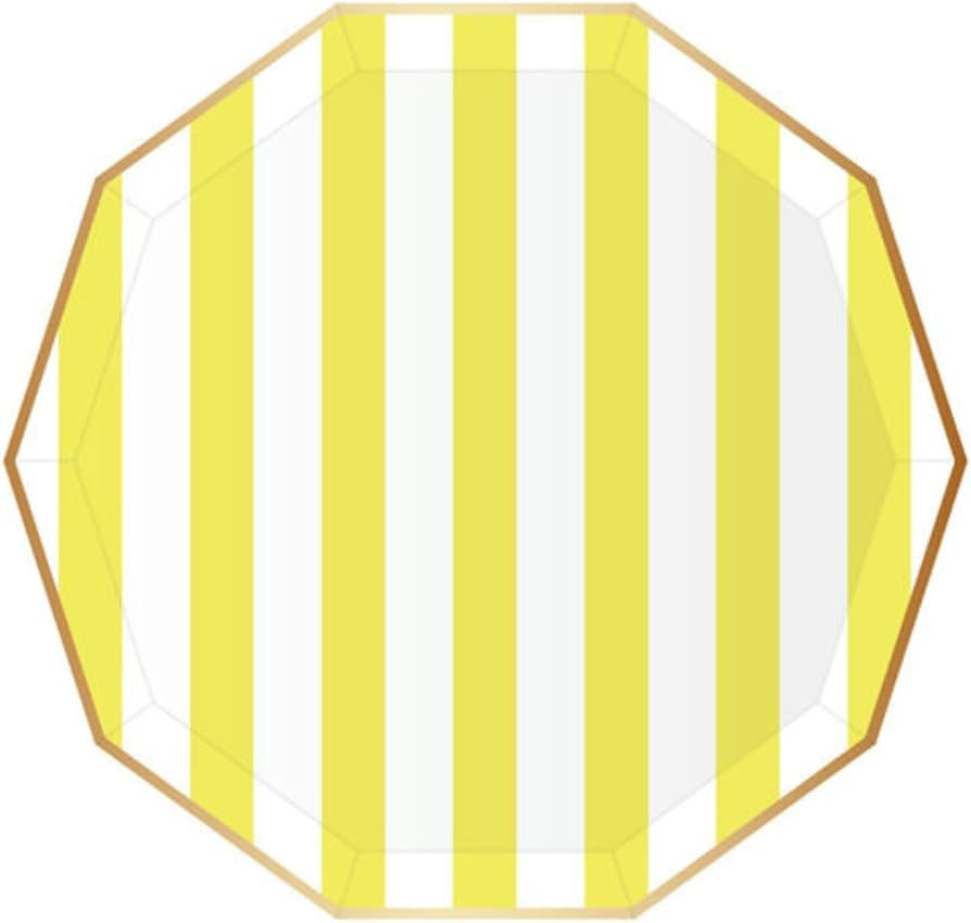 Bonjour Fête Light Yellow Cabana Stripe Party Plates | Gold Foil Sturdy Disposable Plates for Holiday, Baby Showers & Birthday Decorations | Pack of 8, 10.75" | Premium Party Supplies & Decorations | Amazon (US)