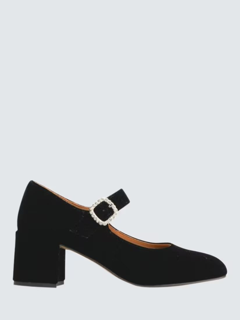 Penelope Chilvers Honey Velvet Block Heel Mary Jane Shoes, Black | John Lewis (UK)