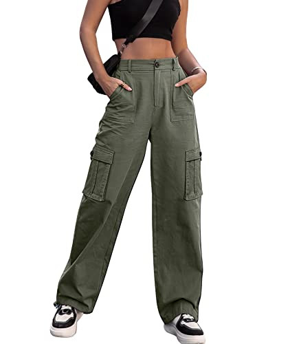 Women High Waisted Cargo Pants Wide Leg Casual Pants 6 Pockets Combat Military Trousers | Amazon (US)