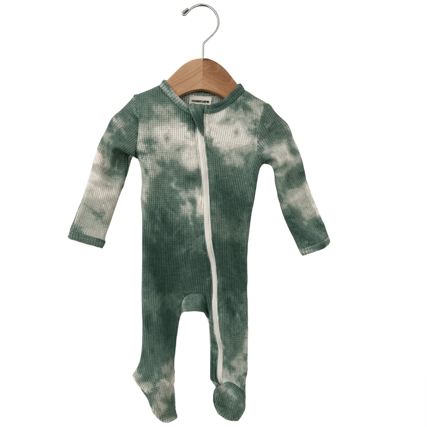 Organic Waffle Basic Zip Footie, Matcha Tie Dye | SpearmintLOVE