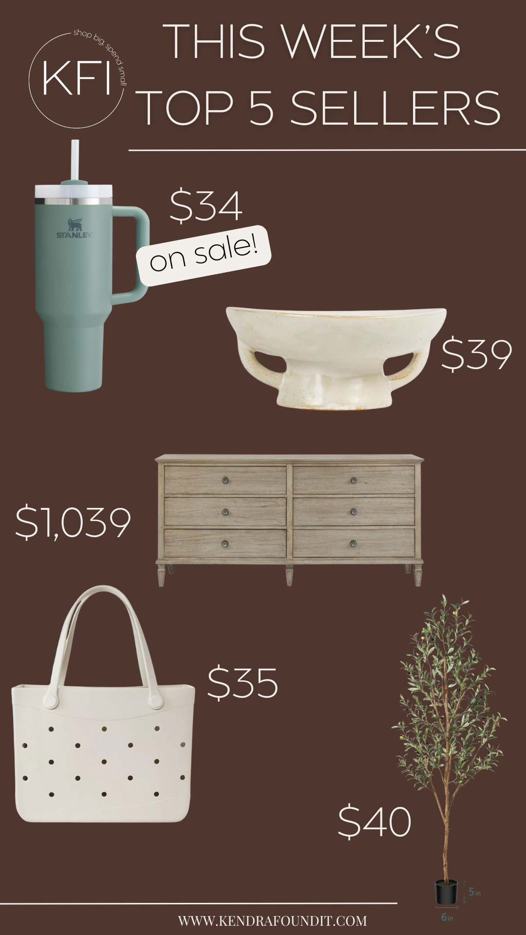 This week’s top 5 best-sellers did NOT disappoint—and I totally get why these are on everyone’s radar! 😍🔥 Let’s break it down:

✨ Stanley Tumbler – $34 (ON SALE!)
These never go on sale, and there are so many other colors to choose from too! If you’ve been waiting for the right moment, this is it.

✨ Decorative Bowl – $39
Perfect for shelf styling, kitchen counters, or coffee tables. Such a beautiful and affordable designer-inspired piece!

✨ Dresser – $1,039
This one’s a Pottery Barn dupe, and it’s absolutely stunning in person. A perfect blend of function and elevated design.

✨ Tote Bag – $35
The ultimate Bogg Bag dupe from Target! Great for beach days, poolside, or everyday errands. Lightweight, durable, and so cute.

✨ Faux Olive Tree – $40
Bringing life to any corner of your home—this faux olive tree that is super affordable and has great reviews.

Tap to shop your favorites & follow for more best-sellers, dupes, and sale alerts! 🛍✨

#StanleyTumbler #StanleyOnSale #PotteryBarnDupe #BoggBagDupe #TargetFinds #WalmartHome #AffordableHomeDecor #HomeStyling #ShelfStyling #NeutralHomeDecor #DesignerDupes #BudgetFriendlyFinds #BestSellers  

 #LTKHome #LTKSaleAlert #LTKFindsUnder50