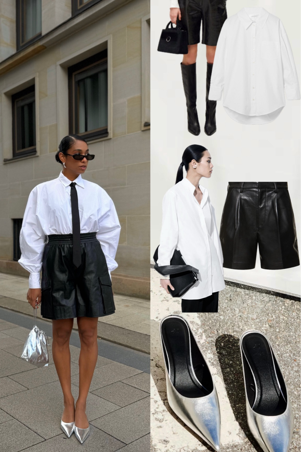 Leather Cargo Shorts in a Black and White Outfit
