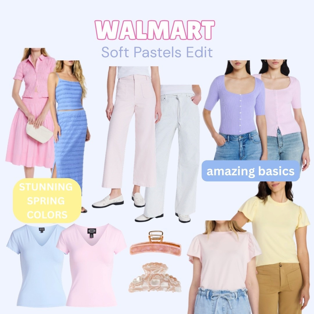 Walmart’s Soft Pastels Edit is giving all the spring vibes! 🌸 Pink dress sets, lavender ribbed tops, pastel wide leg jeans, flutter tees, classic v-necks and adorable pastel hair accessories — everything you need for the softest, most beautiful spring wardrobe.

#LTKSpringSale #LTKootd #LTKSeasonal
