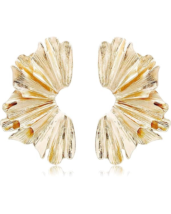 Gold Statement Earrings for Women Large Geometric Dangle Earrings Bohemian Ginkgo Leaf Heart Flow... | Amazon (US)