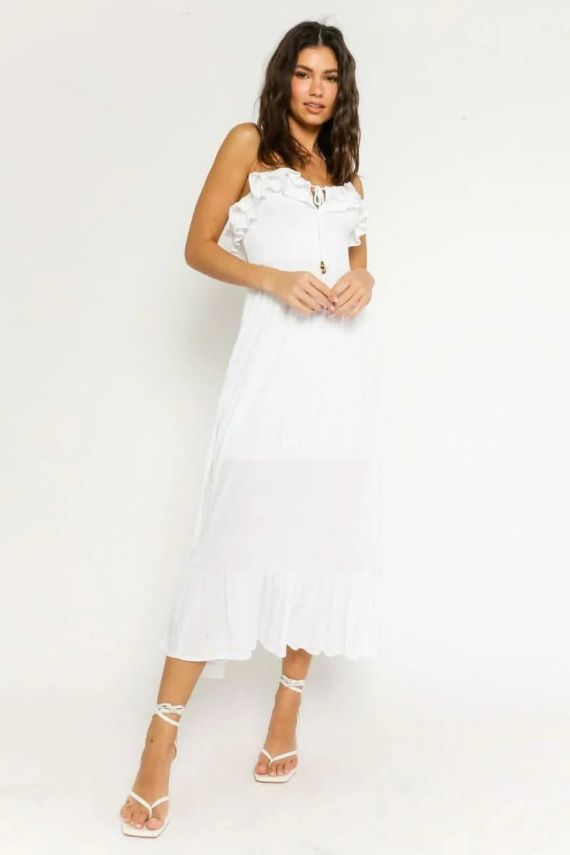 Delia White Strapless Midi Dress S | Boho Pink