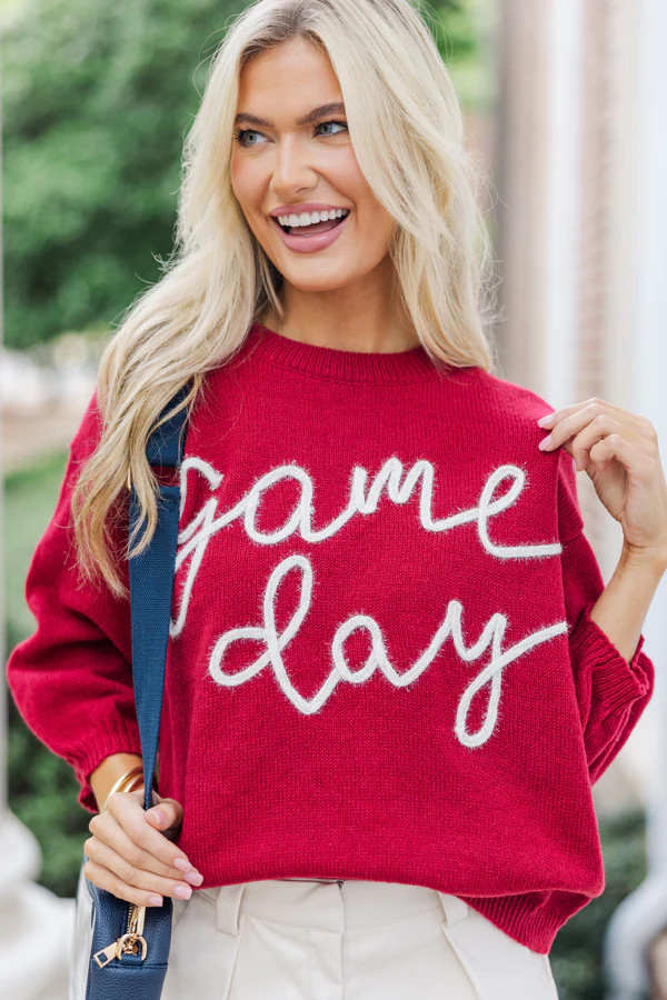 It's Game Day Crimson/White Puff Sleeve Sweater | The Mint Julep Boutique