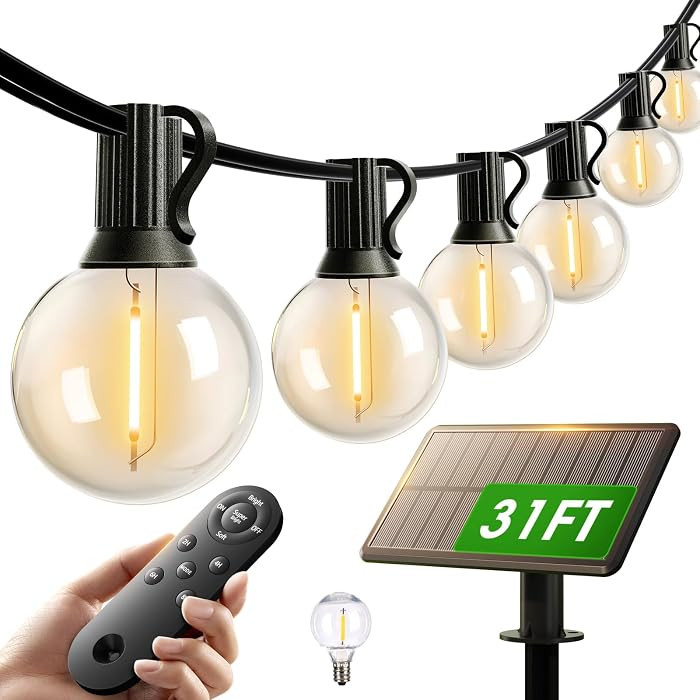 addlon 25FT Solar Powered Outdoor String Lights Waterproof with Remote, G40 Solar Powered String ... | Amazon (US)
