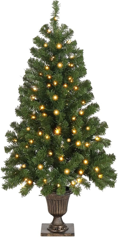 VINGLI 4ft Pre-lit Artificial Christmas Pine Tree with 80 Warm White Lights, Xmas Entrance Tree H... | Amazon (US)
