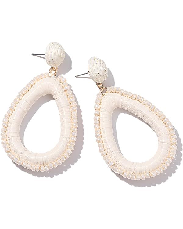 Beaded Teardrop Earrings Boho Raffia Earrings Statement Tear Drop Earrings Trendy Summer Jewelry ... | Amazon (US)