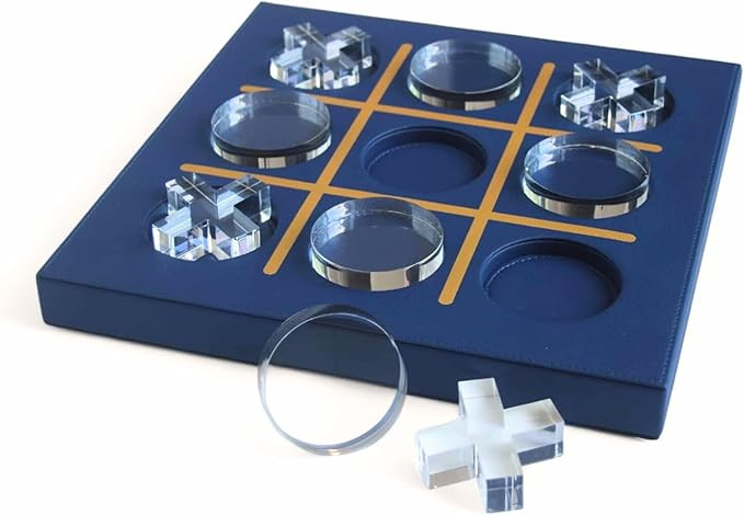 Modern Tic Tac Toe for Home Decoration, Tic Tac Toe Game with Blue Leather and Acrylic Pieces, De... | Amazon (US)