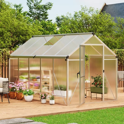 coucheta 6x10 FT Greenhouse for Outdoors, Polycarbonate Greenhouse with Roof Vent, Enhanced Aluminum Large Walk-in Green House for Garden Backyard | Target