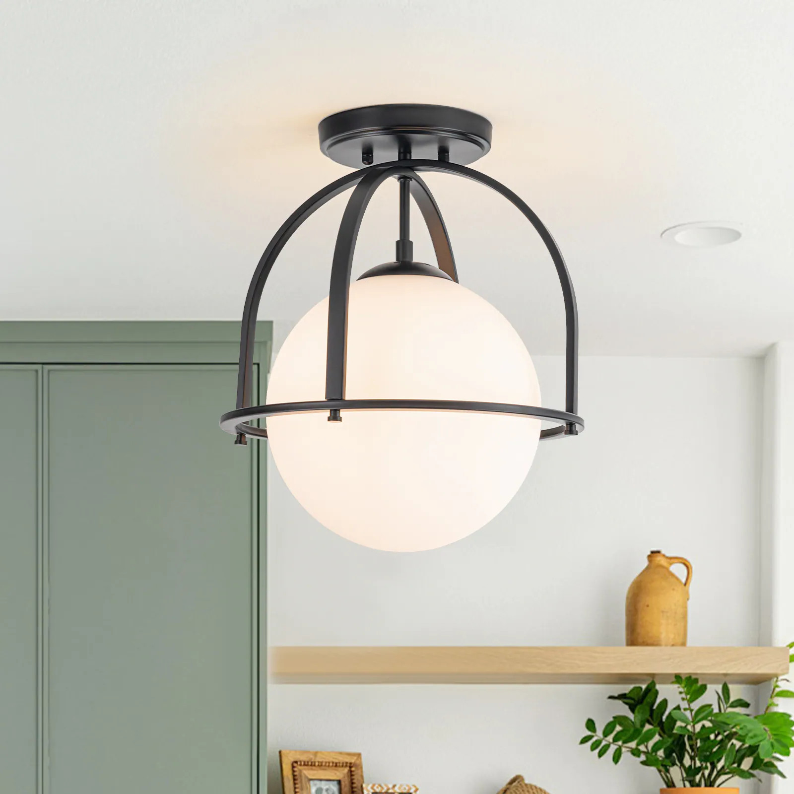 EDISLIVE 13-in Black Indoor 1 -Light Semi-flush Mount Light with Opal Glass one_size | Y81010000054618 | Lowe's