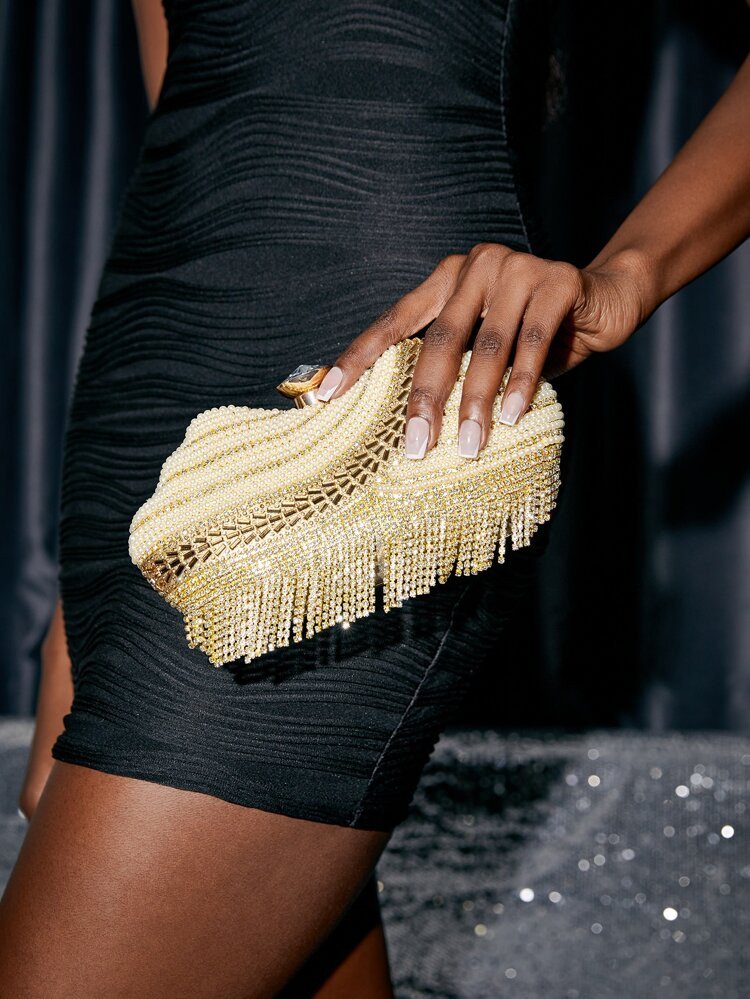 Rhinestone & Pearl Decor Box Bag | SHEIN