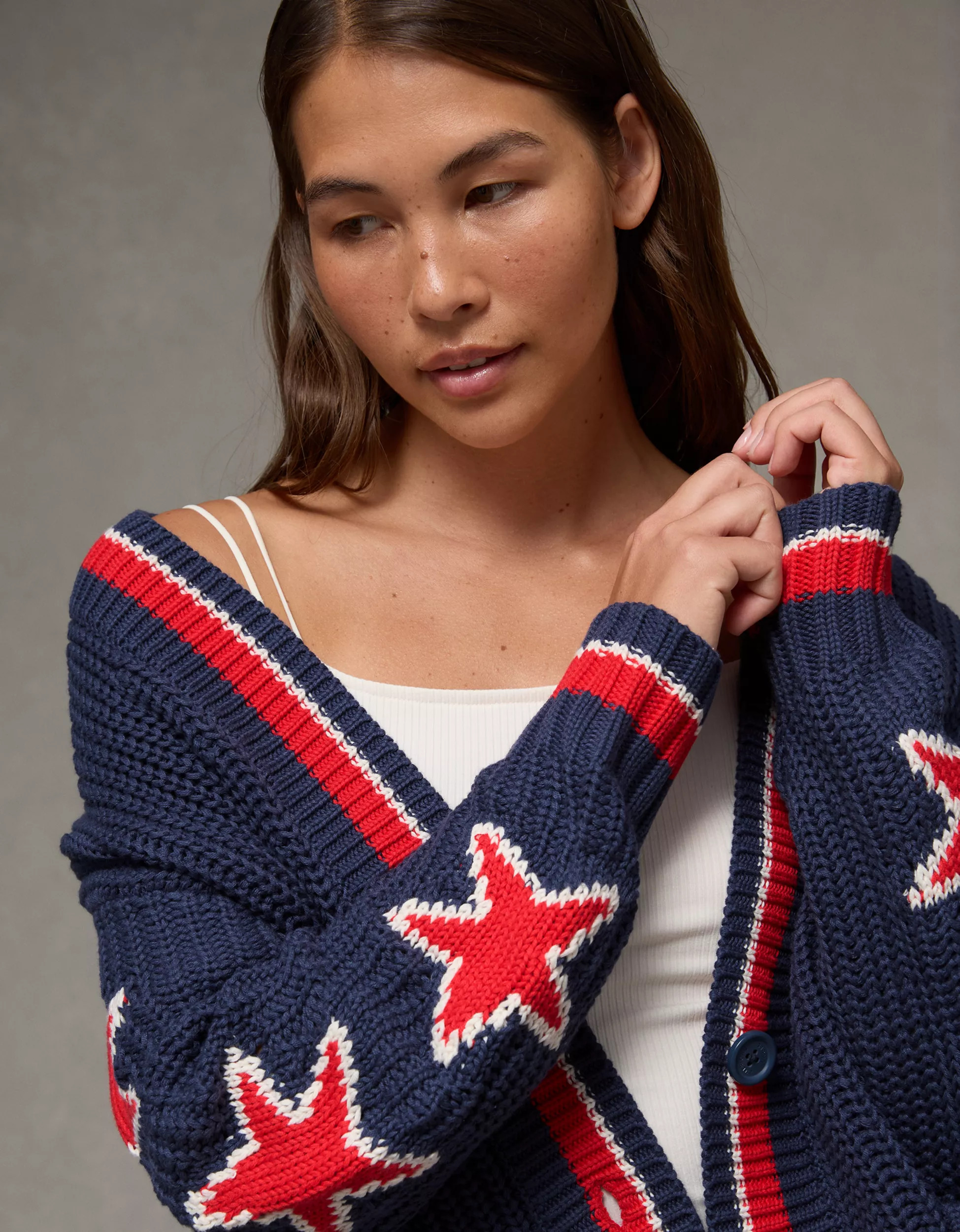 AE Oversized Star Graphic Cardigan Sweater | American Eagle Outfitters (US & CA)