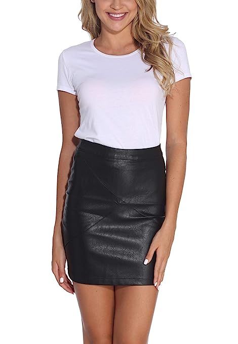 GUANYY Women's Faux Leather Vintage High Waist Classic Slim Mini Pencil Skirt | Amazon (US)