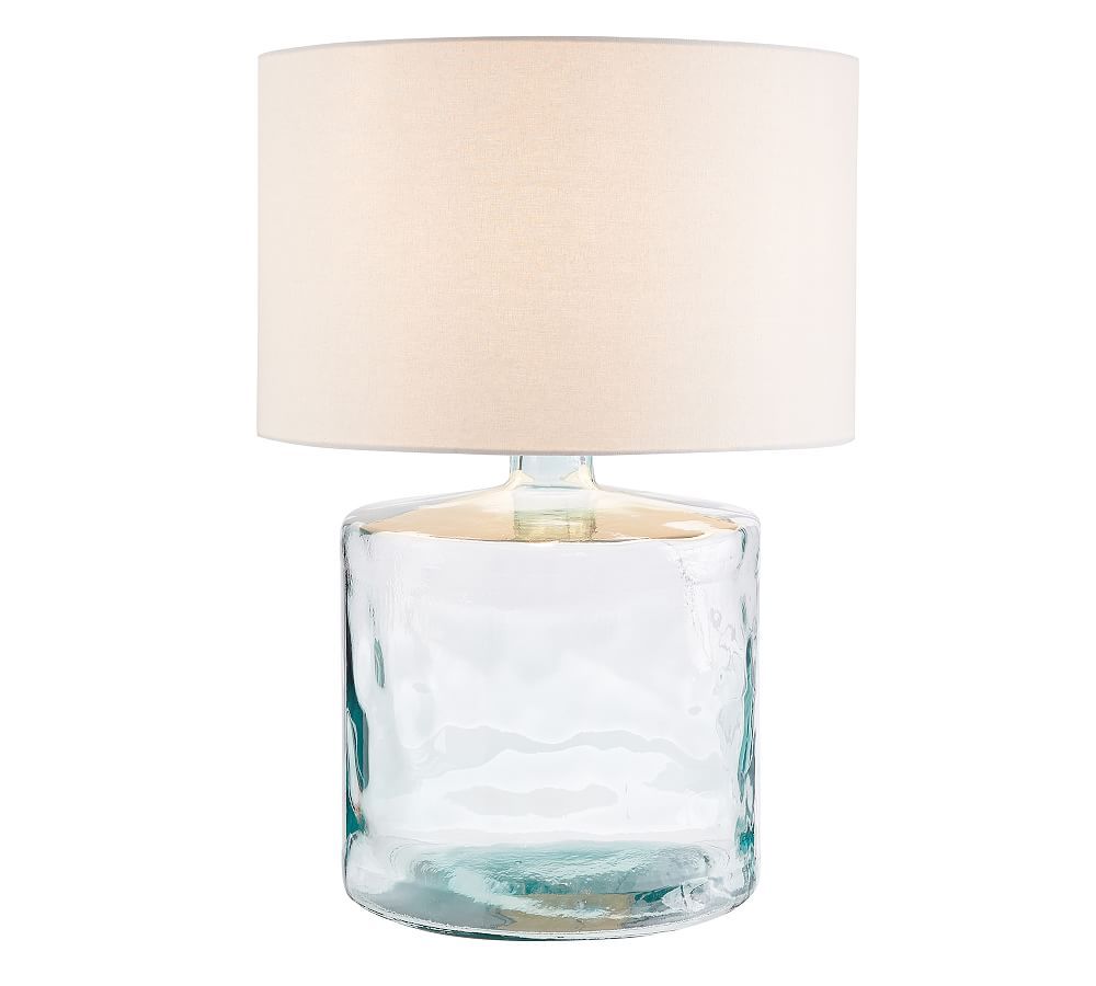 Mallorca Recycled Glass 27.5"" Table Lamp with X-Large Gallery Straight-Sided Linen Drum Shade, Whit | Pottery Barn (US)