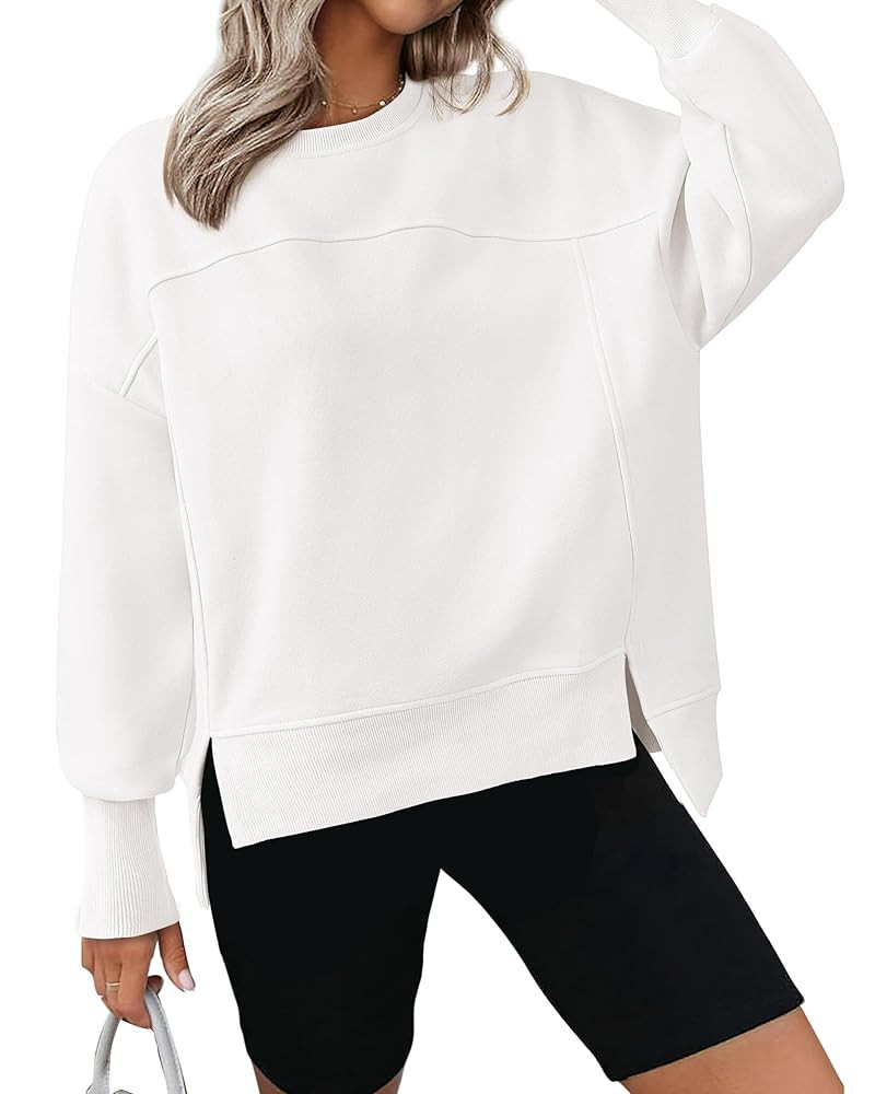 BTFBM Women's Casual Crewneck Sweatshirts 2025 Spring Fall Clothes Long Sleeve Side Slit Workout ... | Amazon (US)