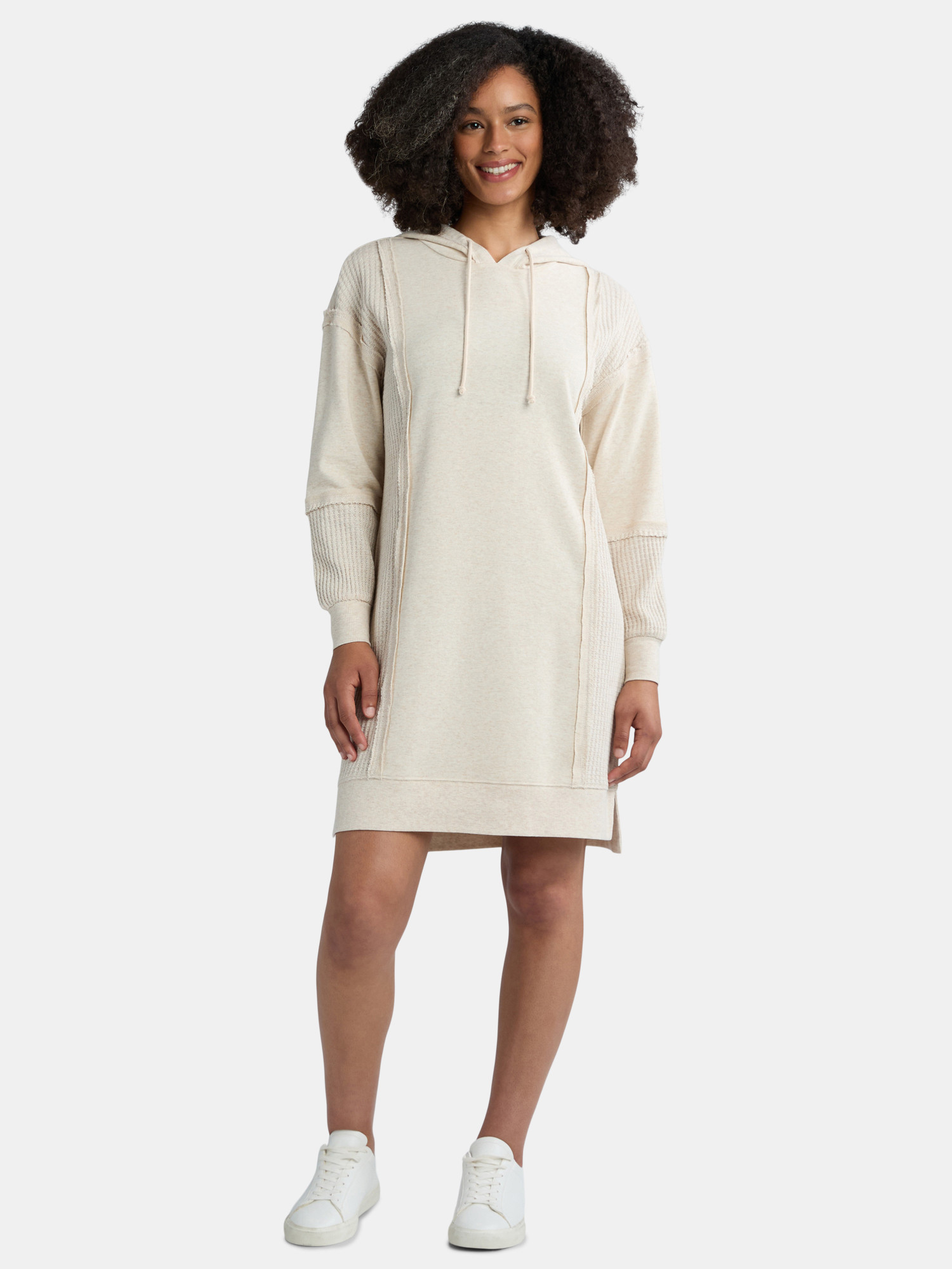 Time And Tru Women's Mixed Media Hooded Dress, Sizes XS-XXXL | Walmart (US)