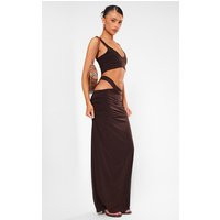 Petite Chocolate Slinky Cut Out Waistband Maxi Skirt | PrettyLittleThing US
