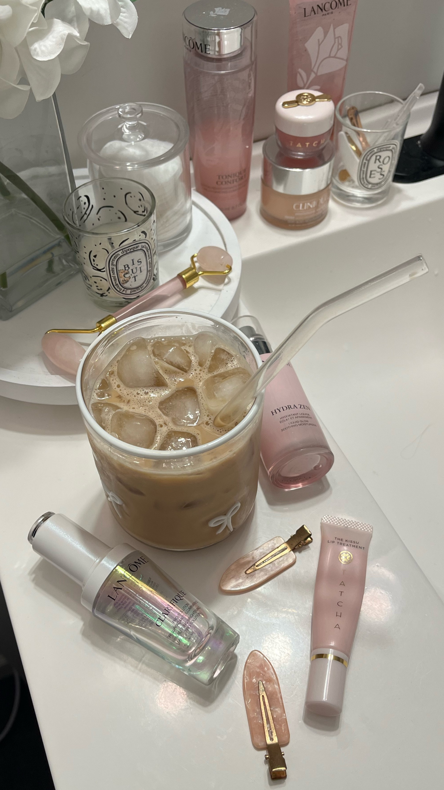 Getting ready essentials ☕️🤍🎀

Anthropologie juice glass, bows, ribbons, pink bow, iced coffee glass, skincare, beauty, pink skincare, pink Pilates princess, clean girl aesthetic, that girl, bathroom 

#LTKBeauty #LTKHome