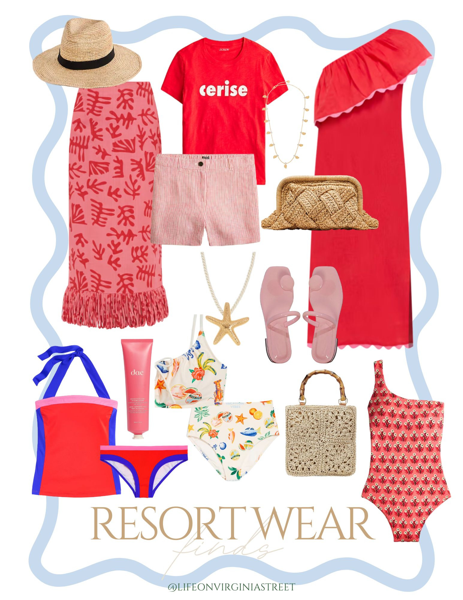 Cute cherry and pink colored resort wear for your next tropical vacation! Includes the cutest coral skirt, ric rac dress, striped linen shorts, block print swimsuit, pink sandals, starfish necklace, colorblock tankini swimsuit, tropical bikini, and more! #ltktravel #ltkswim #ltkfindsunder50 #ltkfindsunder100 #ltkseasonal #ltksalealert #ltkstyletip #ltkover40 #ltkmidsize #ltkbeauty #ltkitbag #ltkshoecrush #ltkmidsize 

 #LTKOver40 #LTKSwim #LTKTravel