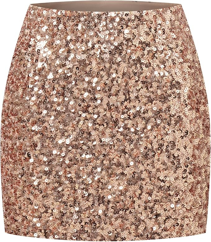 Formeet17 Women's Glitter Sequin Skirts Stretch Night Out Party Club Skirts | Amazon (US)