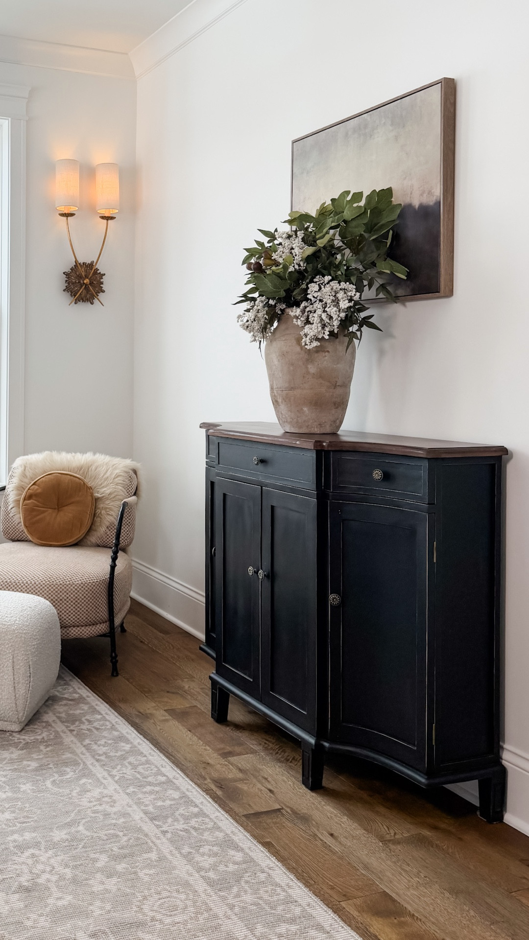 This stem combo is easy and beautiful! The faux fig stem is on clearance. It’s a great green stem on its own or to combine with florals. The white berry stem is beautiful solo as well. I used two fig stems and three white berry stems  

#LTKHome #LTKSeasonal #LTKvlog