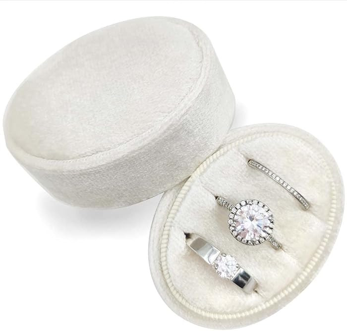 Velvet Oval Ring Box 3 Slots - Premium Wedding Three Rings Holder Box Vintage Handmade Storage Je... | Amazon (US)