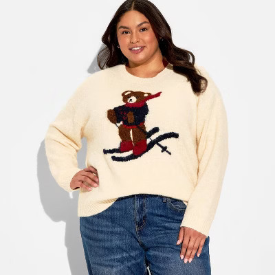 Women's Crewneck Pullover Heritage Novelty Sweater - Wild Fable™ Off-White Bears XXL | Target