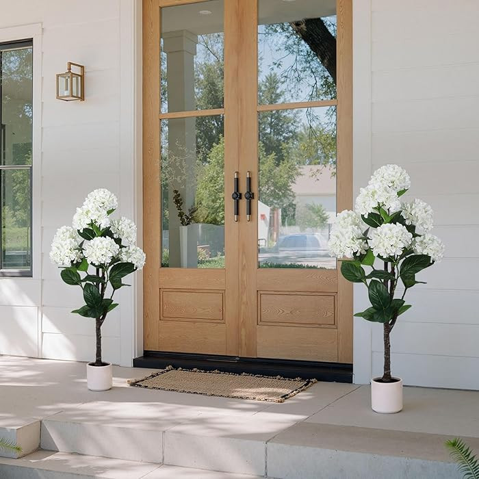 Set of 2 Artificial Hydrangea Tree 4 ft- Large Faux Hydrangea Plants Indoor Outdoor，Fake Flower... | Amazon (US)