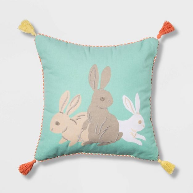 Triple Bunny Square Throw Pillow Aqua - Spritz&#8482; | Target