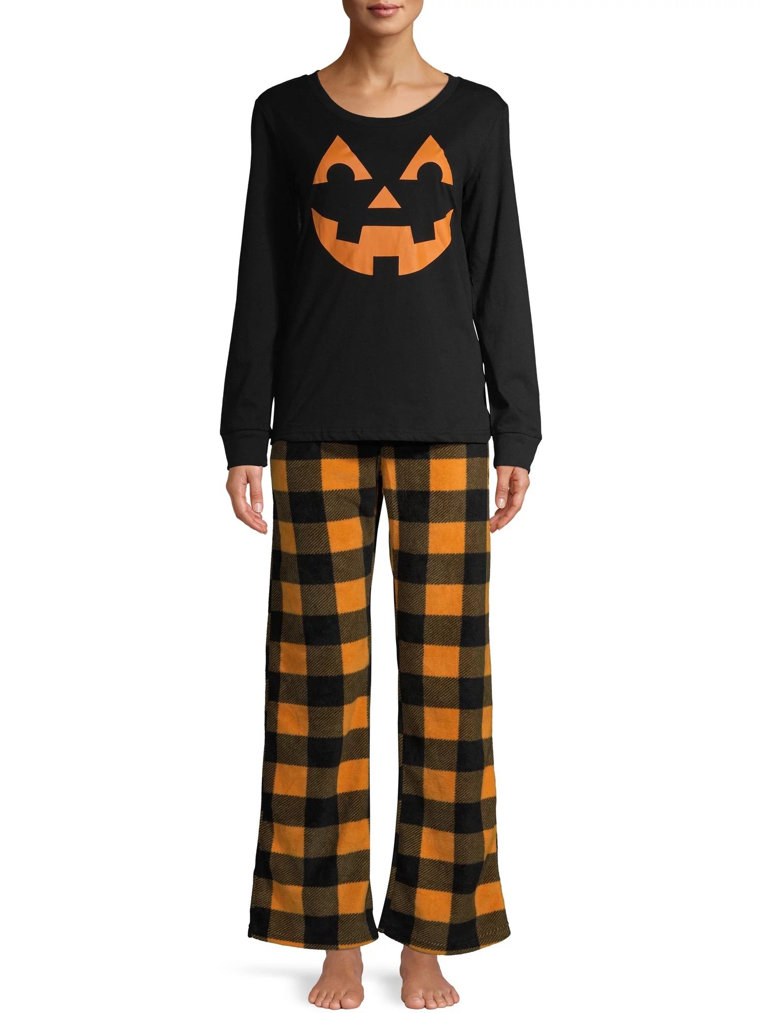Women's Matching Family Halloween Pajamas Pumpkin Buffalo Plaid, 2-Piece Set | Walmart (US)