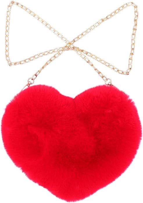 FENICAL Cellphone Purse Plush Heart Shaped Crossbody Bag with Chain Cute Fluffy Shoulder Bag for ... | Amazon (US)