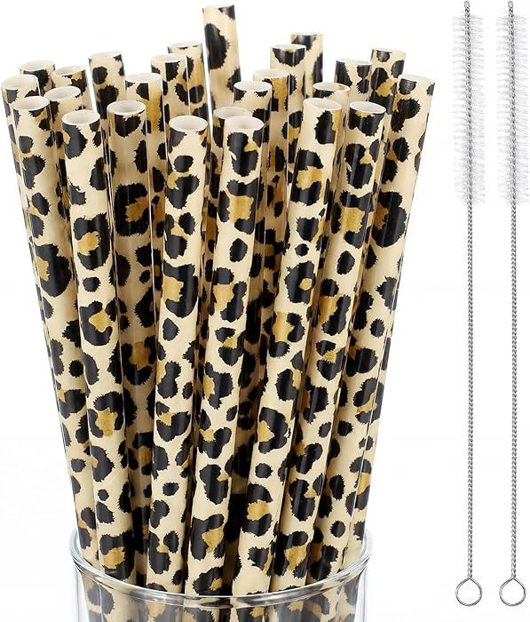 Zopeal 27 Pcs Reusable Leopard Straws Bulk Plastic Cheetah Animal Straws and Cleaning Brush for W... | Amazon (US)