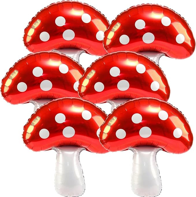 6PCS Large-Mushroom-Balloons Super Red Mushroom Balloons Red Foil Video Game Mushrooms Balloon Bi... | Amazon (US)