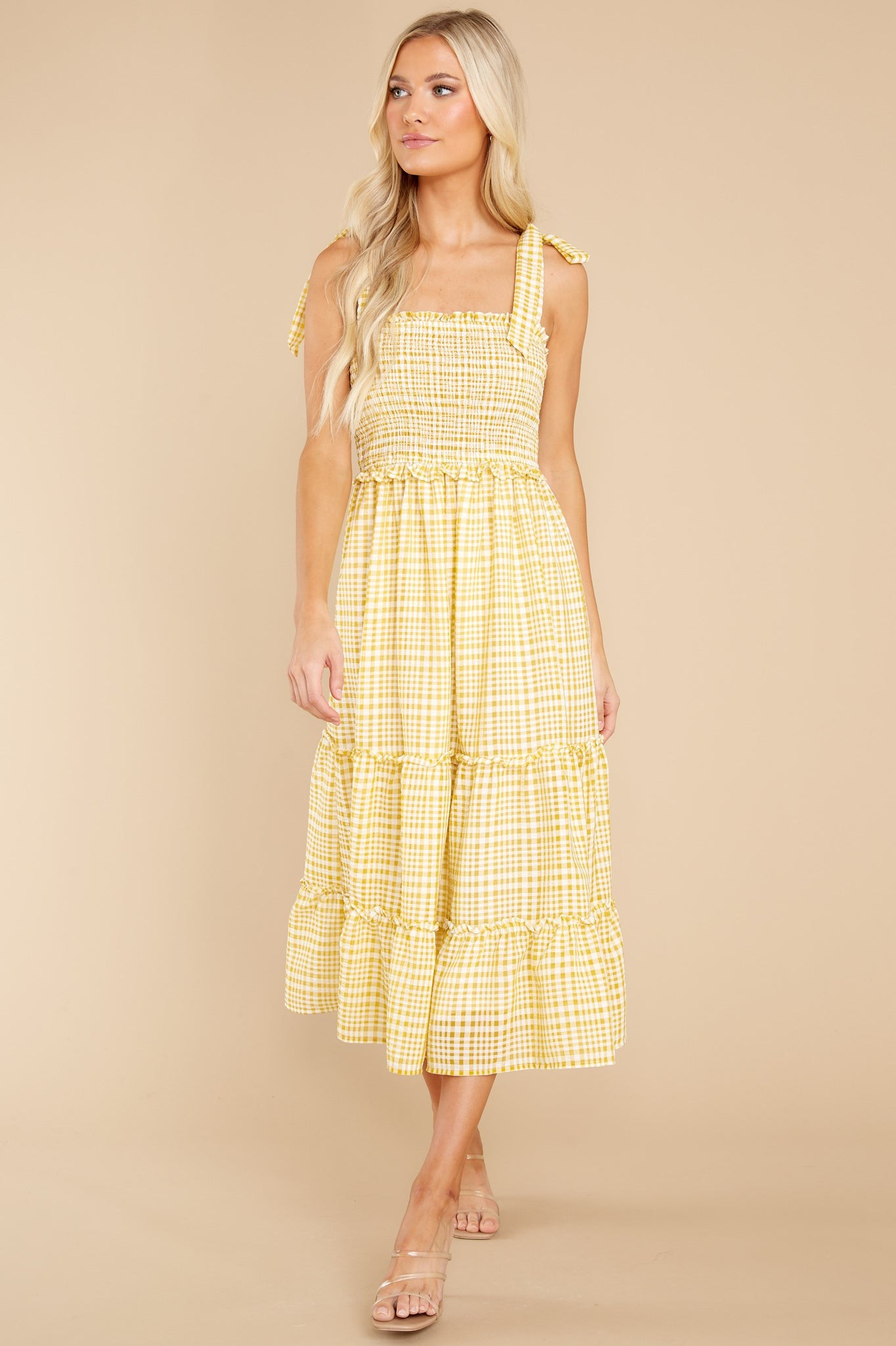 Enchanted Beauty Yellow Gingham Midi Dress | Red Dress 
