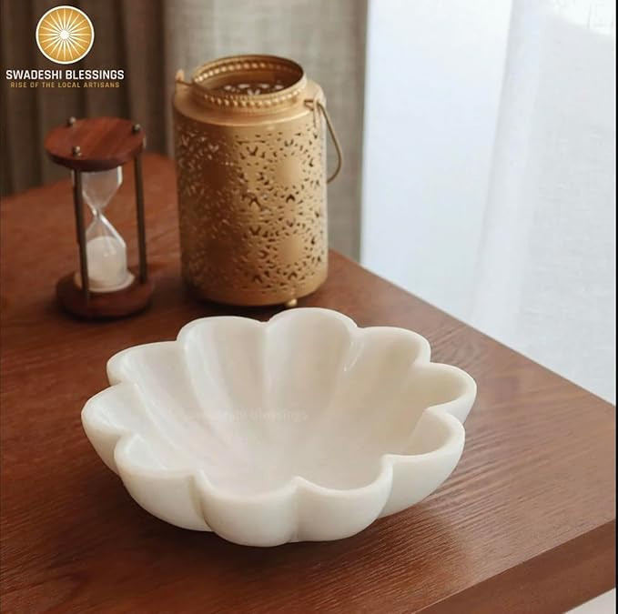 HandCrafted Marble Large Decorative Bowl | White Decorative Bowls for Home Decor | Ruffle Bowl | ... | Amazon (US)
