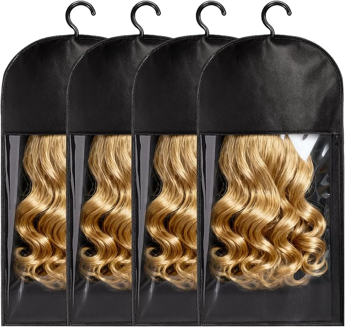 Wig Storage Bags with Hanger, 4Pcs Hair Extension Holder for Multiple Cosplay Wigs Home Travel Ha... | Amazon (US)