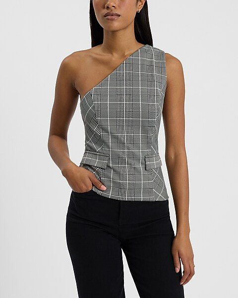 Plaid One Shoulder Tailored Tank | Express
