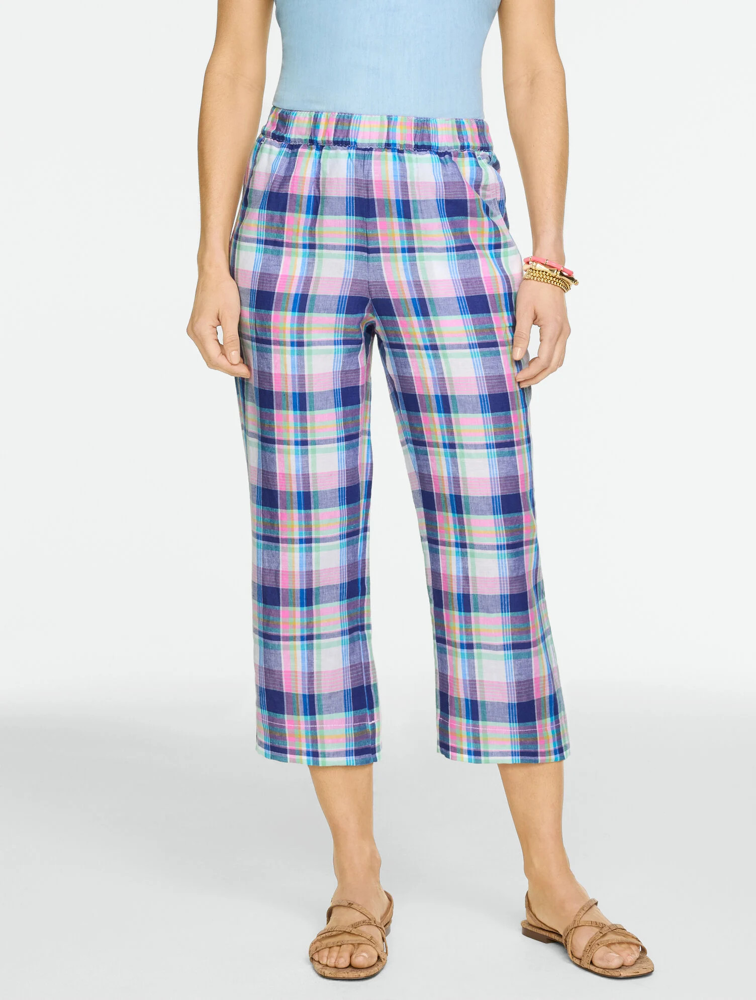 Straight Crop Pull-On Pants - Fresh Madras | Talbots